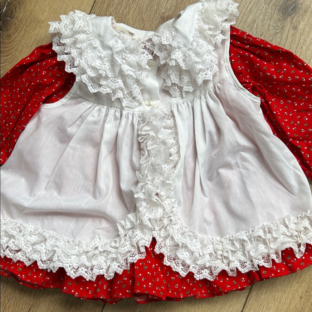 Vtg BRYAN 18 Months Girl Toddler Baby Floral Dress Red White w Lace READ MORE - Picture 10 of 11